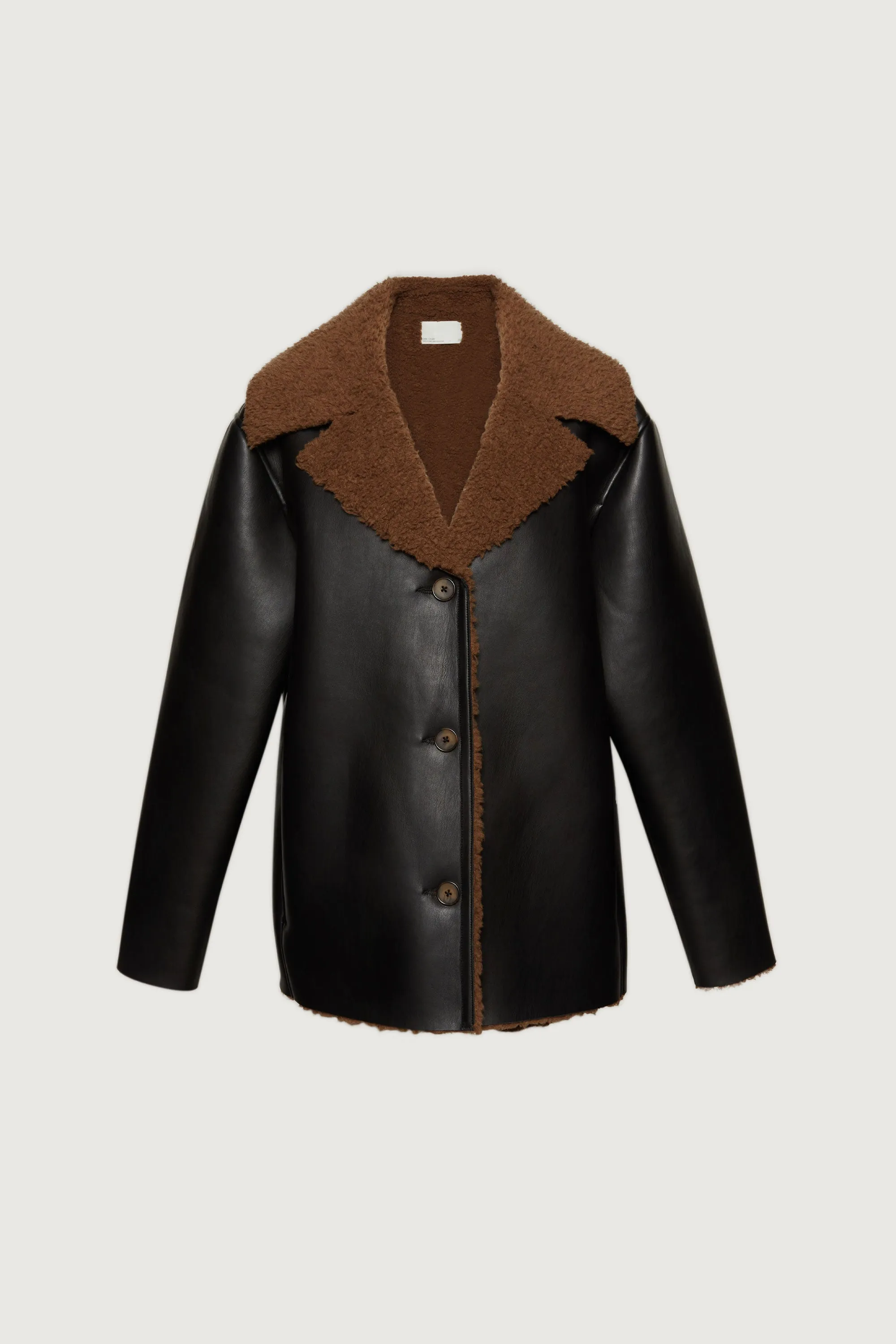 SHERPA TRIMMED VEGAN LEATHER JACKET