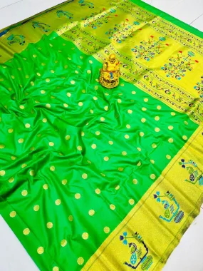 Sophisticated Green Paithani Silk Saree With Traditional Blouse Piece