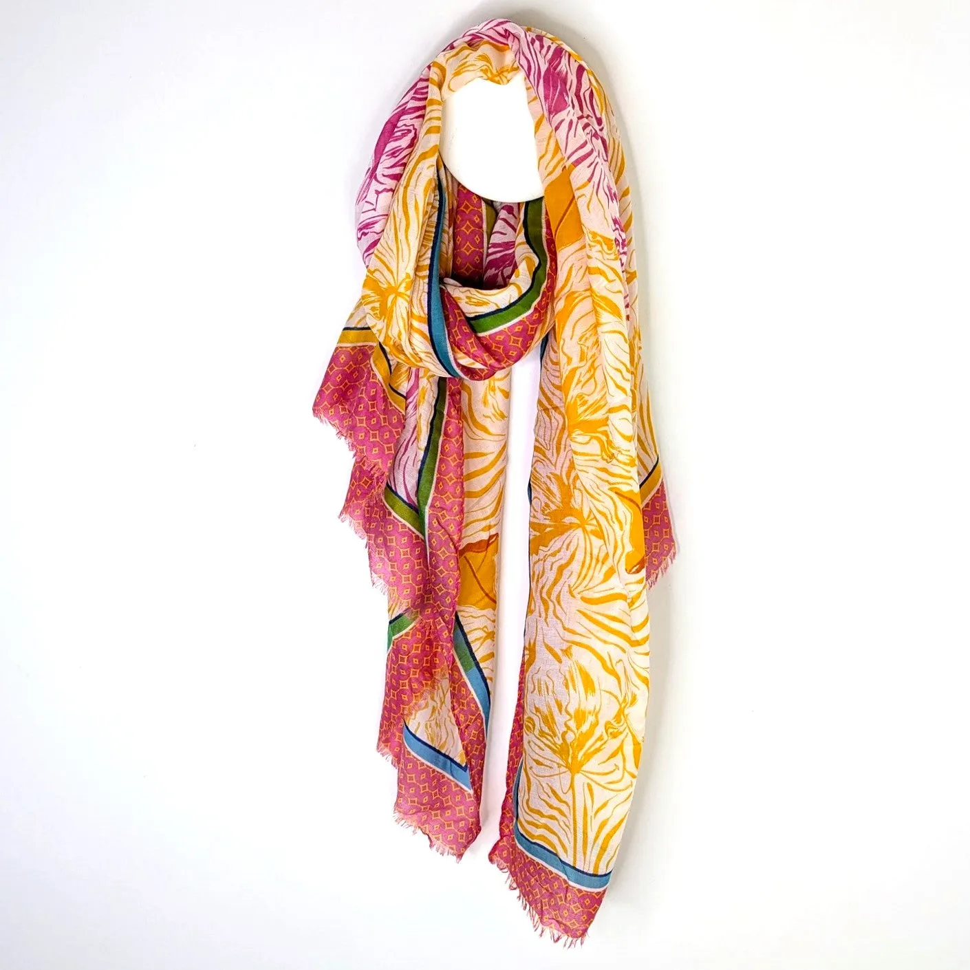 Stylised flower panel scarf with alternative border