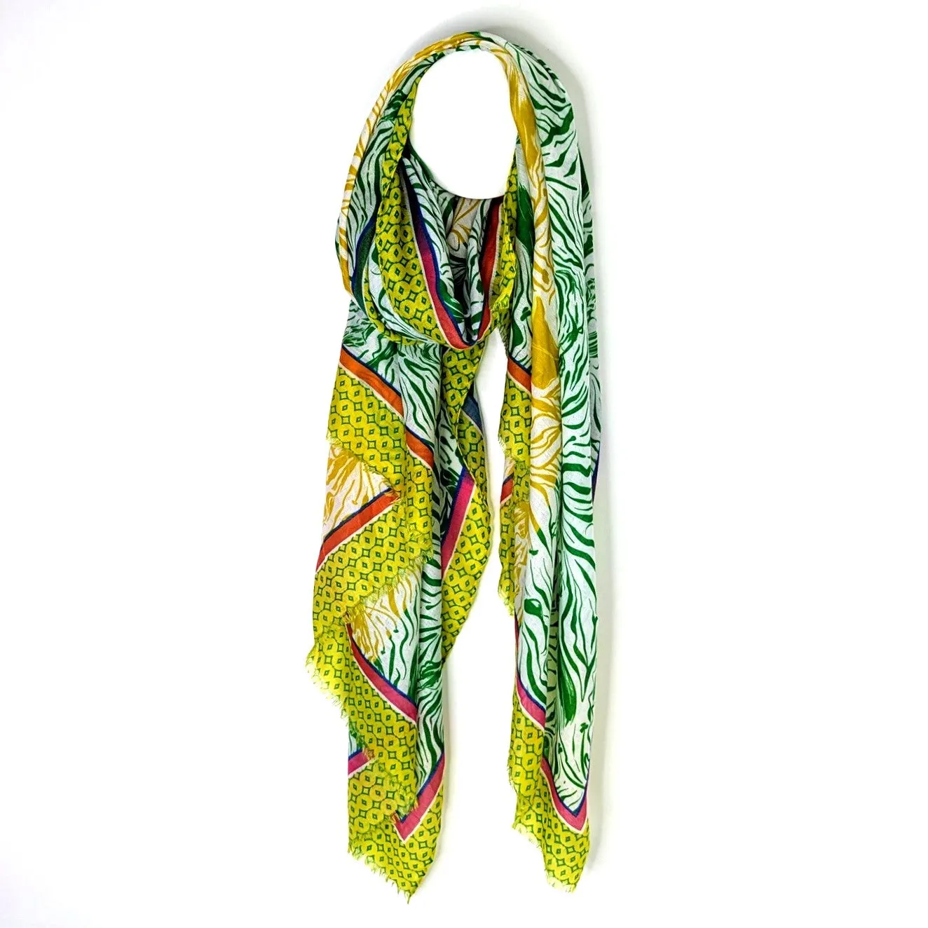 Stylised flower panel scarf with alternative border