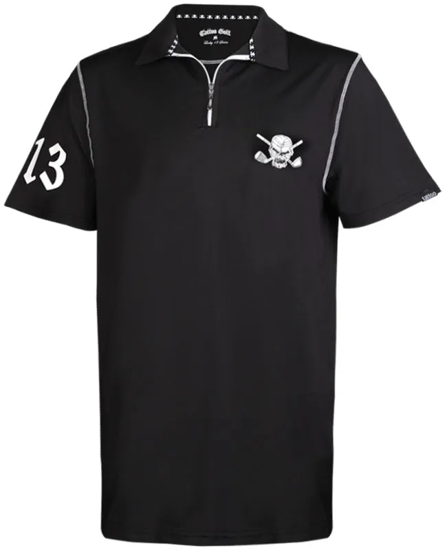 Tattoo Golf: Hybrid Zipper Cool-Stretch Golf Shirt - Black/White