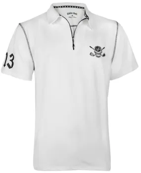 Tattoo Golf: Men's Polo Golf Shirt - Lucky 13  Hybrid Performance (White/Black)