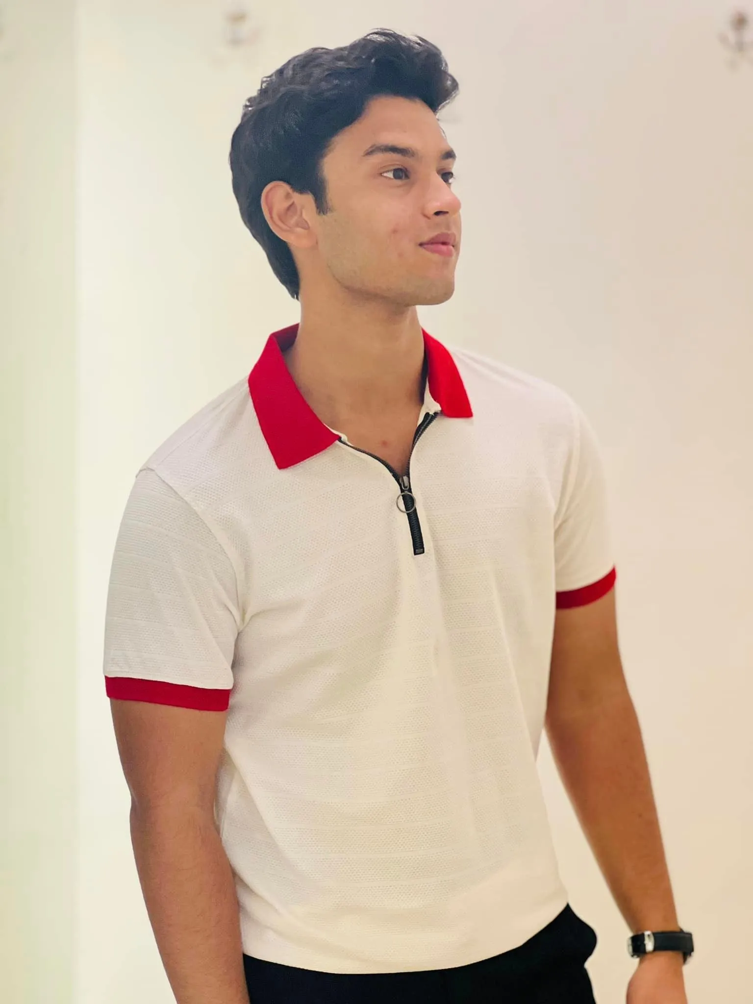 Textured Zip Knit Polo- Metro Edition  | Cream