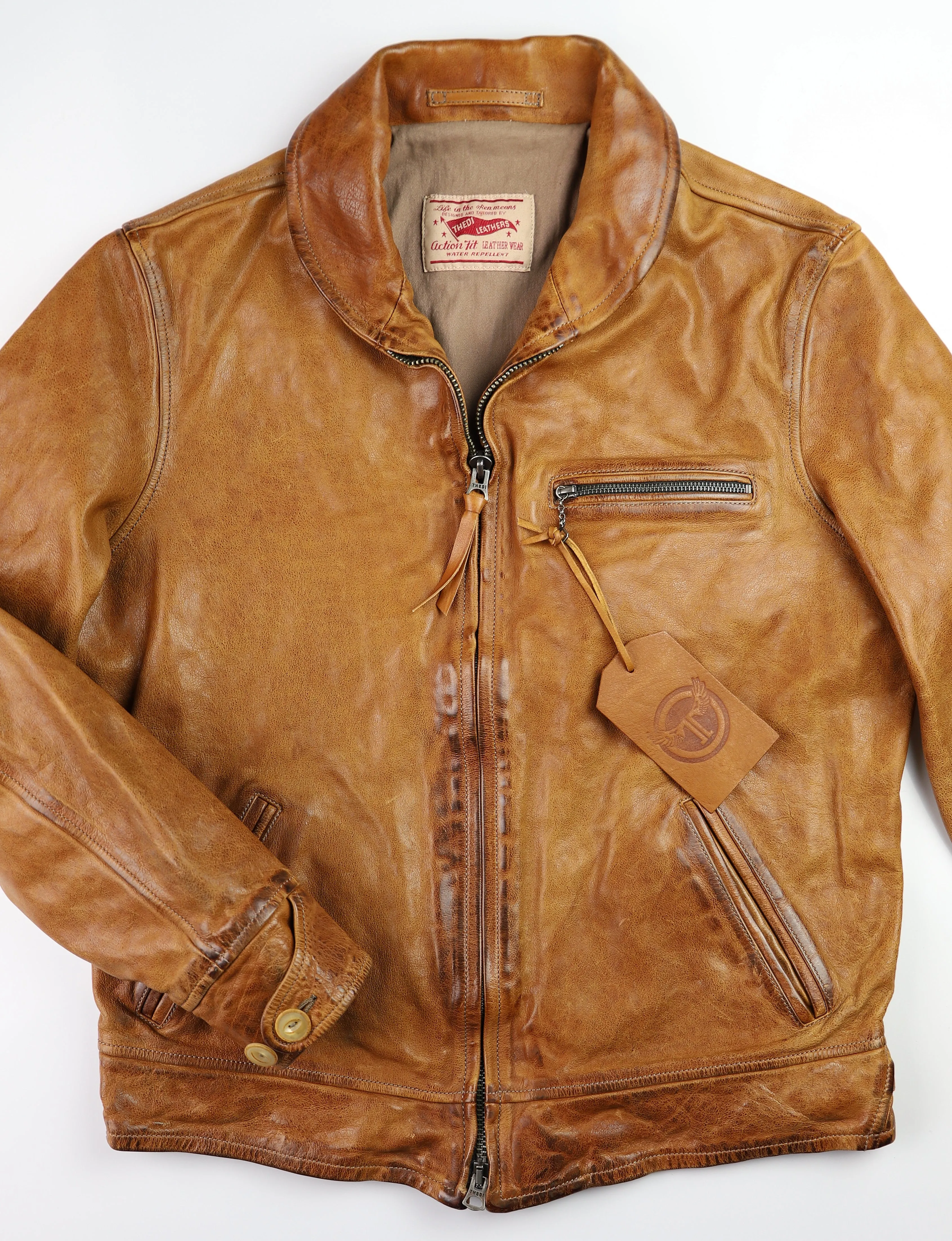 Thedi Markos Zip-Up Shawl Collar Jacket, size Large, Cuoio Buffalo