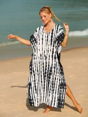 Tie-Dye V-Neck Half Sleeve Beach Maxi Dress