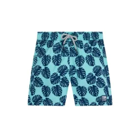 TOM & TEDDY - Boy's Shorts  (Aqua & Navy Leaves)