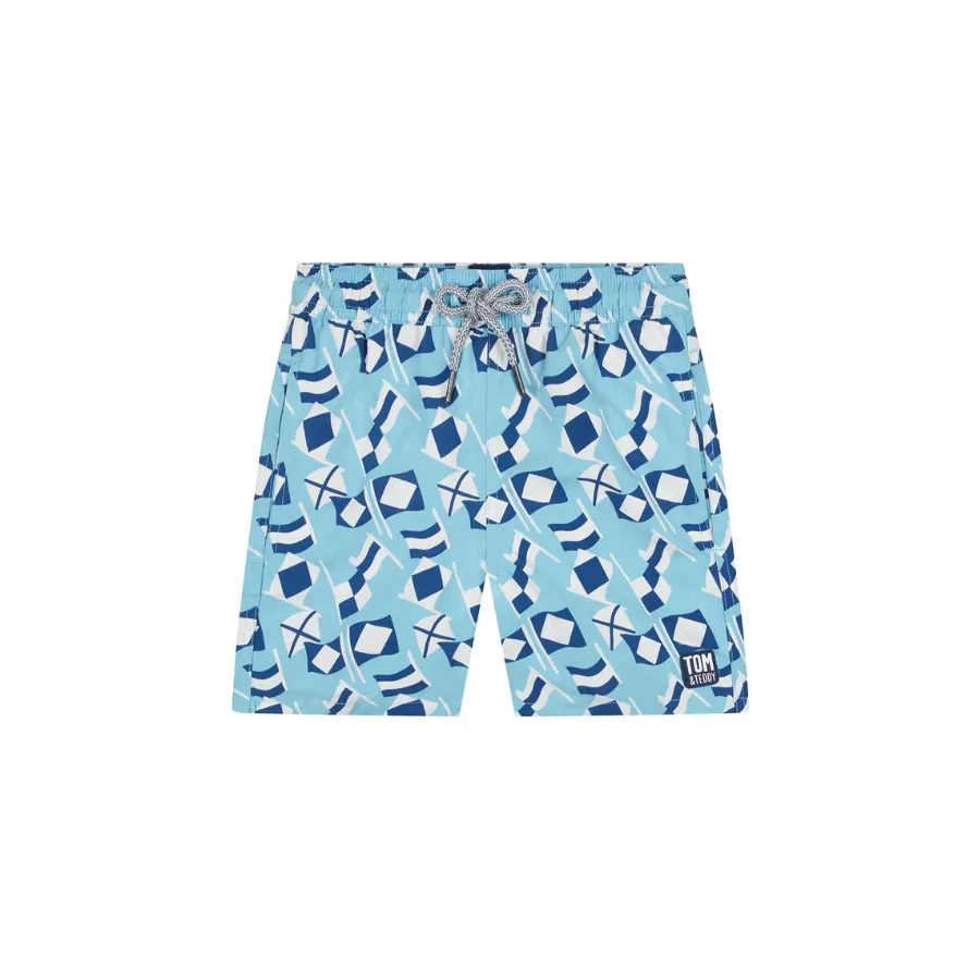 Tom & Teddy Flag Boys Swim Shorts FLABW-J - Blue/ White