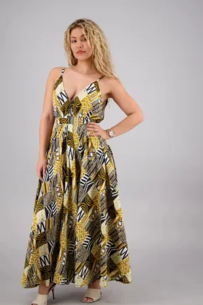 Tribal Print Silk Women's Maxi Dress