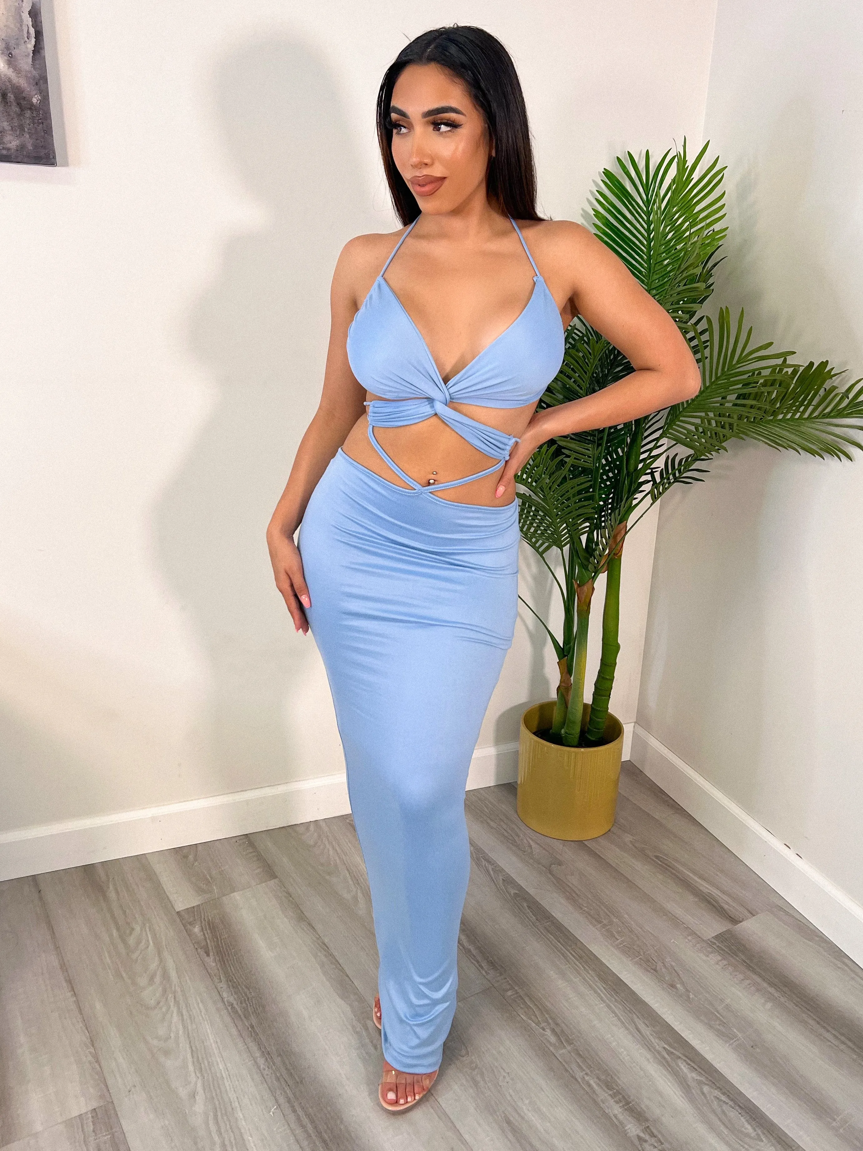 Valeria Halter Dress (Sky Blue)