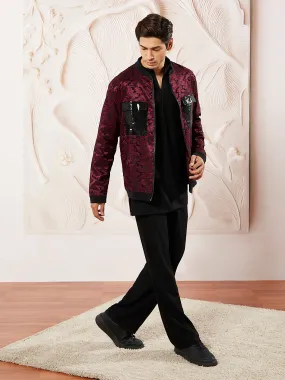 VASTRAMAY Men's Black Lycra Jacket,Kurta And Pant Set