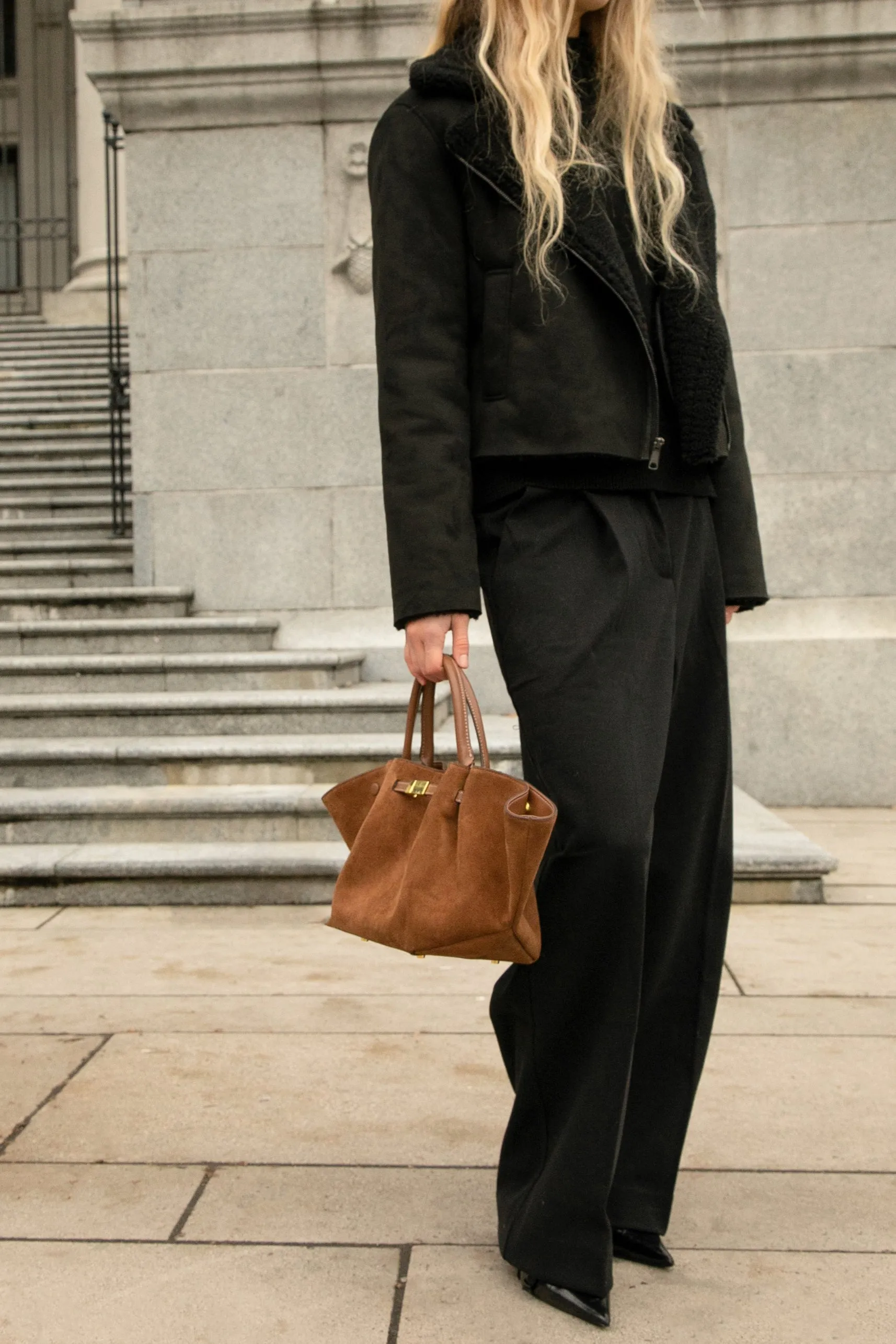 VEGAN SUEDE SHERPA AVIATOR JACKET