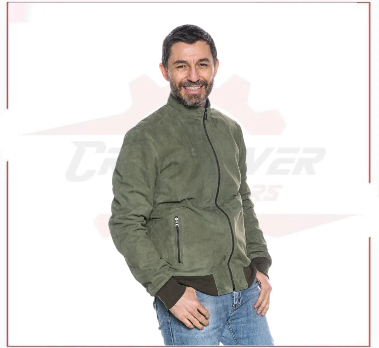 Victor - Men's Bomber Jacket in Genuine Green Suede Leather