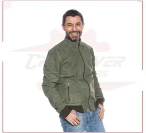 Victor - Men's Bomber Jacket in Genuine Green Suede Leather