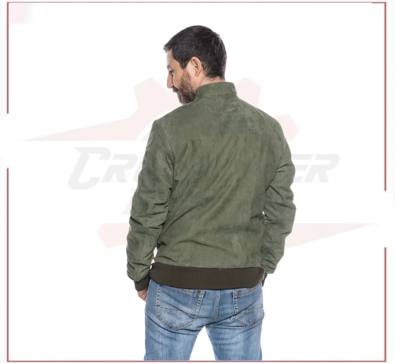Victor - Men's Bomber Jacket in Genuine Green Suede Leather