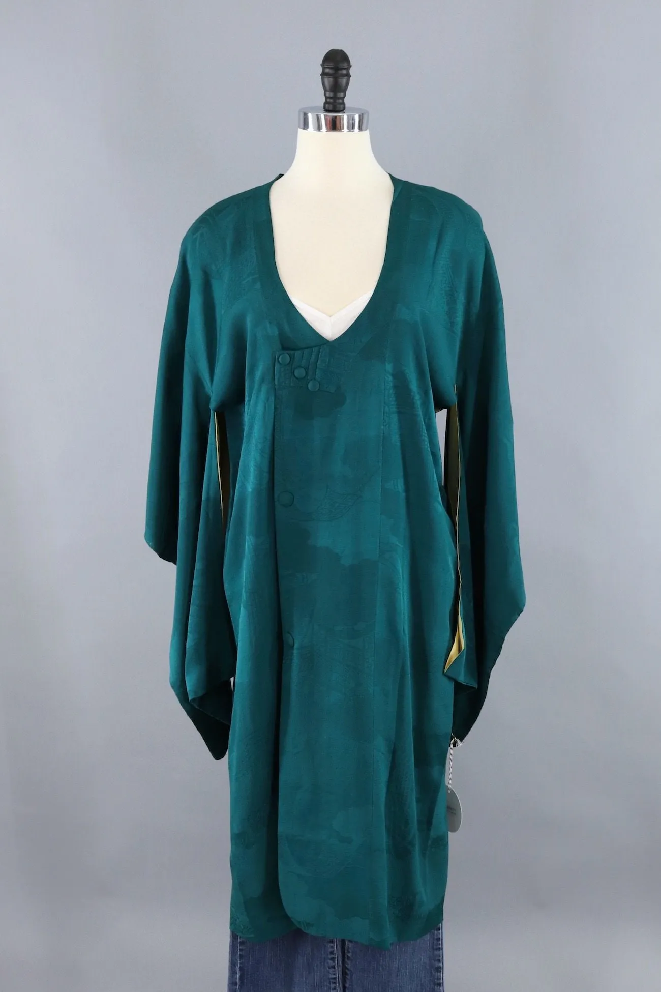 Vintage Silk Kimono Jacket / Forest Emerald Green