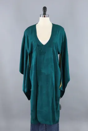 Vintage Silk Kimono Jacket / Forest Emerald Green