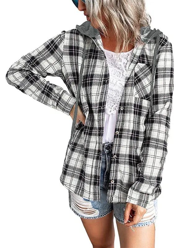 Wenkouban-Winter outfits ideas Women's Hoodie Button-Down Casual Shirt Jacket