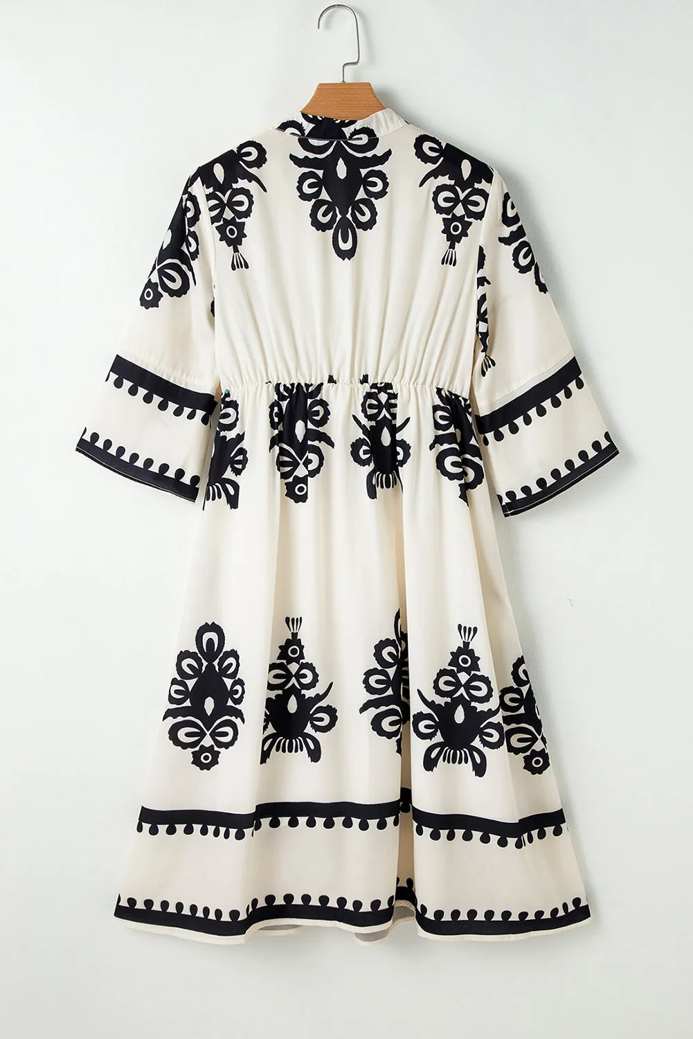 Western Geometric 3/4 Sleeve Midi Dress
