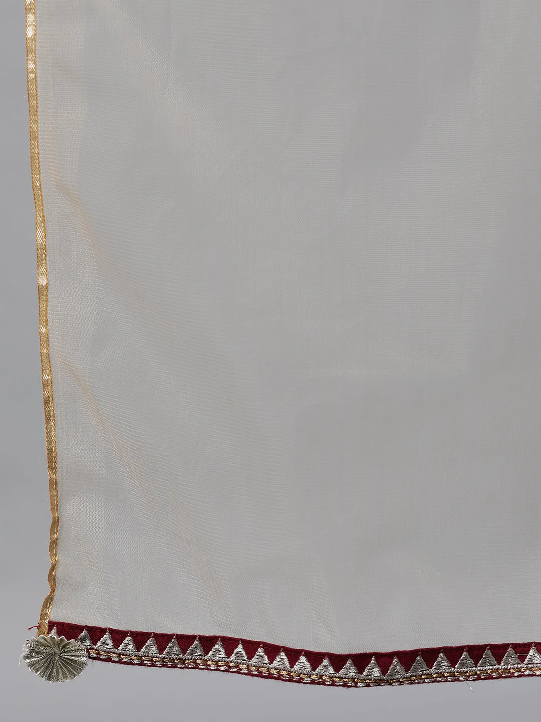 Women Maroon Solid Embroidered Mandarin Collar Viscose Rayon Maxi Dress With Dupatta