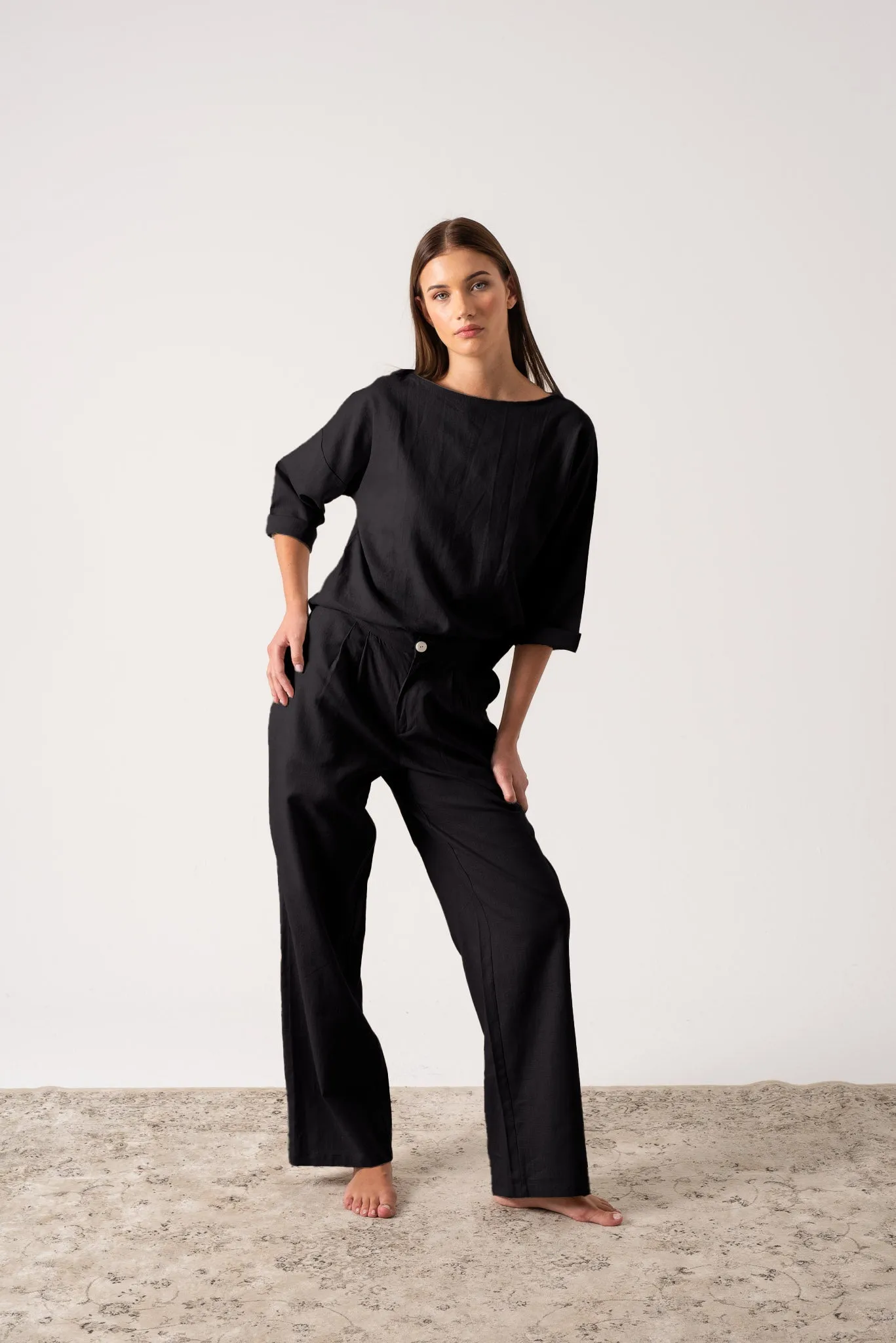 Xanthe Linen Top Black