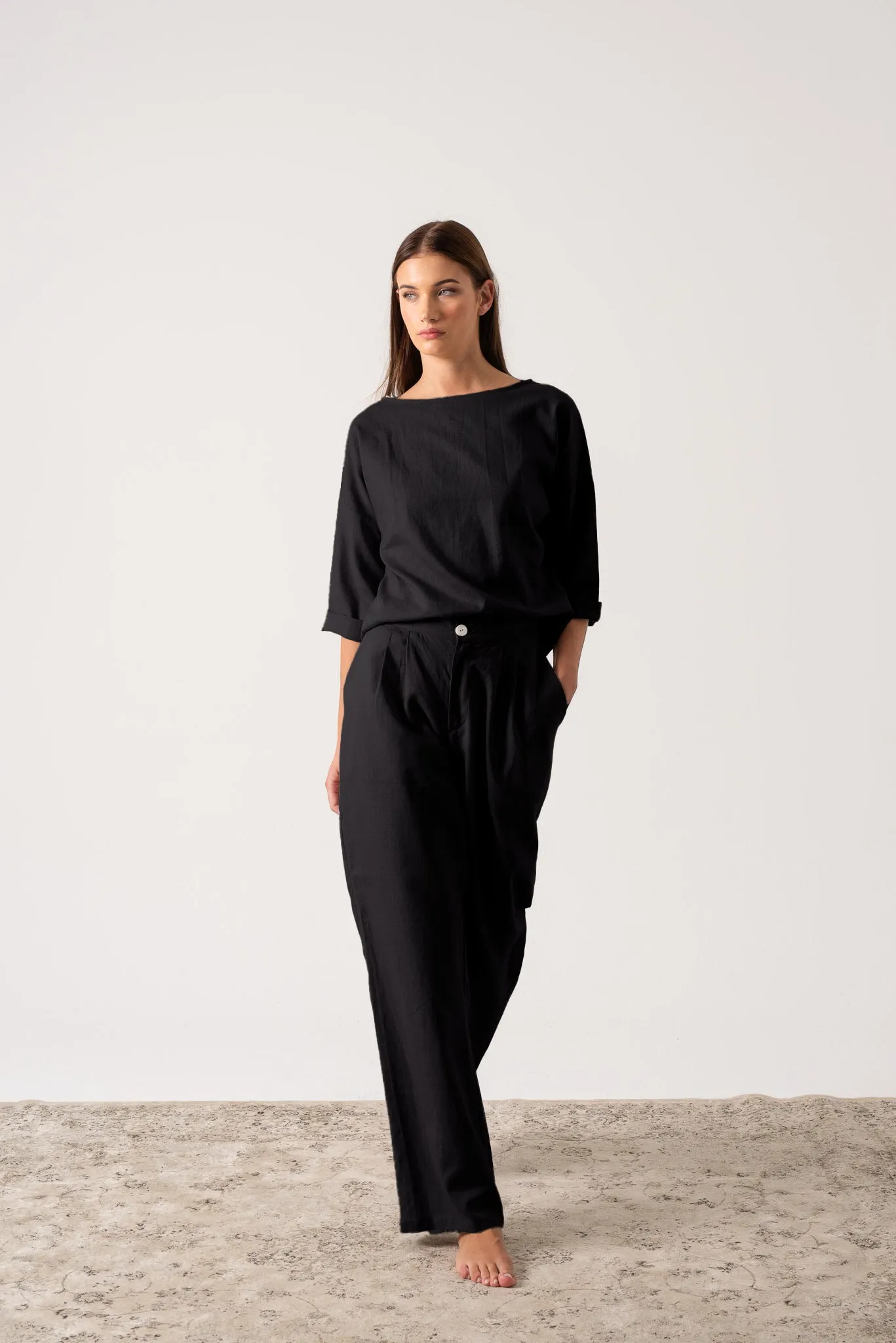 Xanthe Linen Top Black