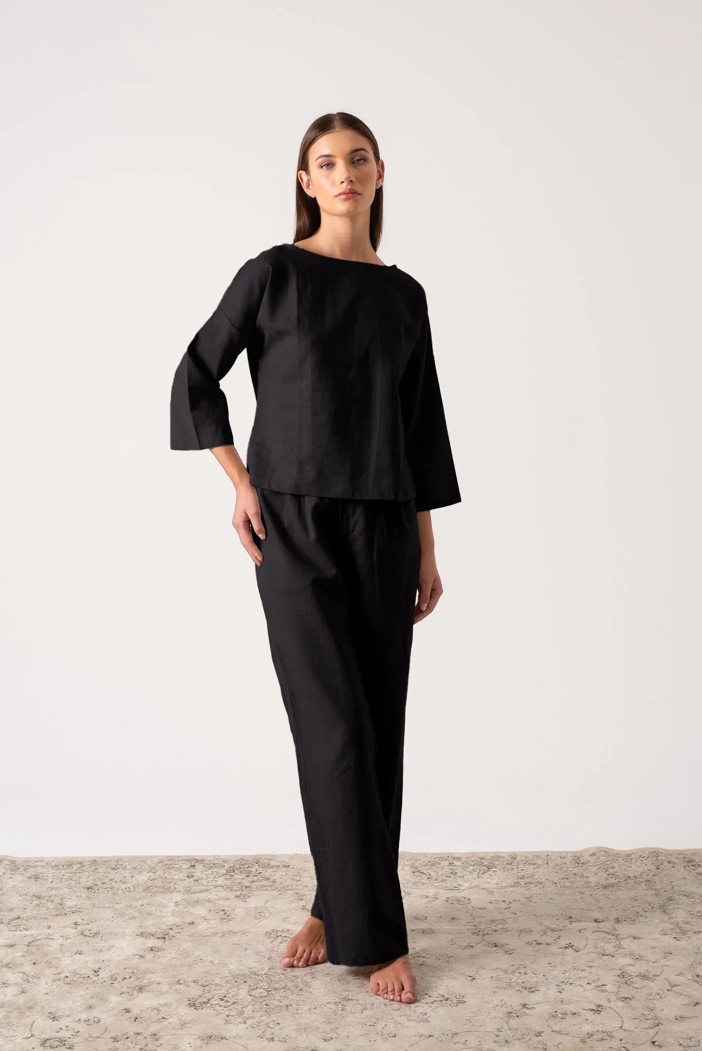 Xanthe Linen Top Black