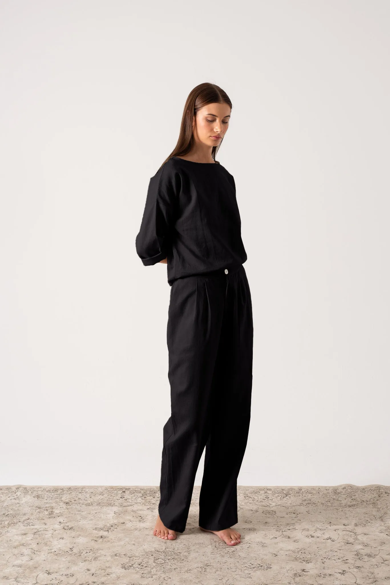Xanthe Linen Top Black