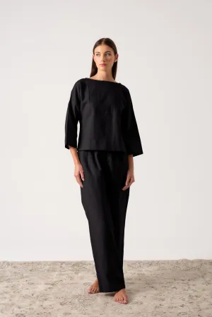 Xanthe Linen Top Black