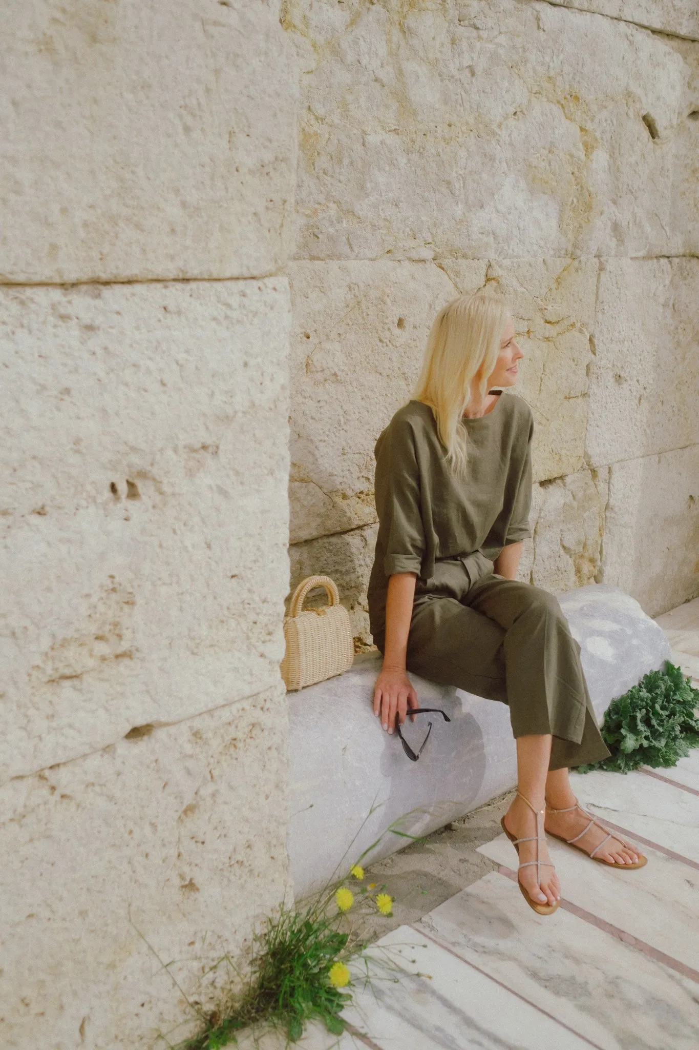 Xanthe Linen Top Khaki
