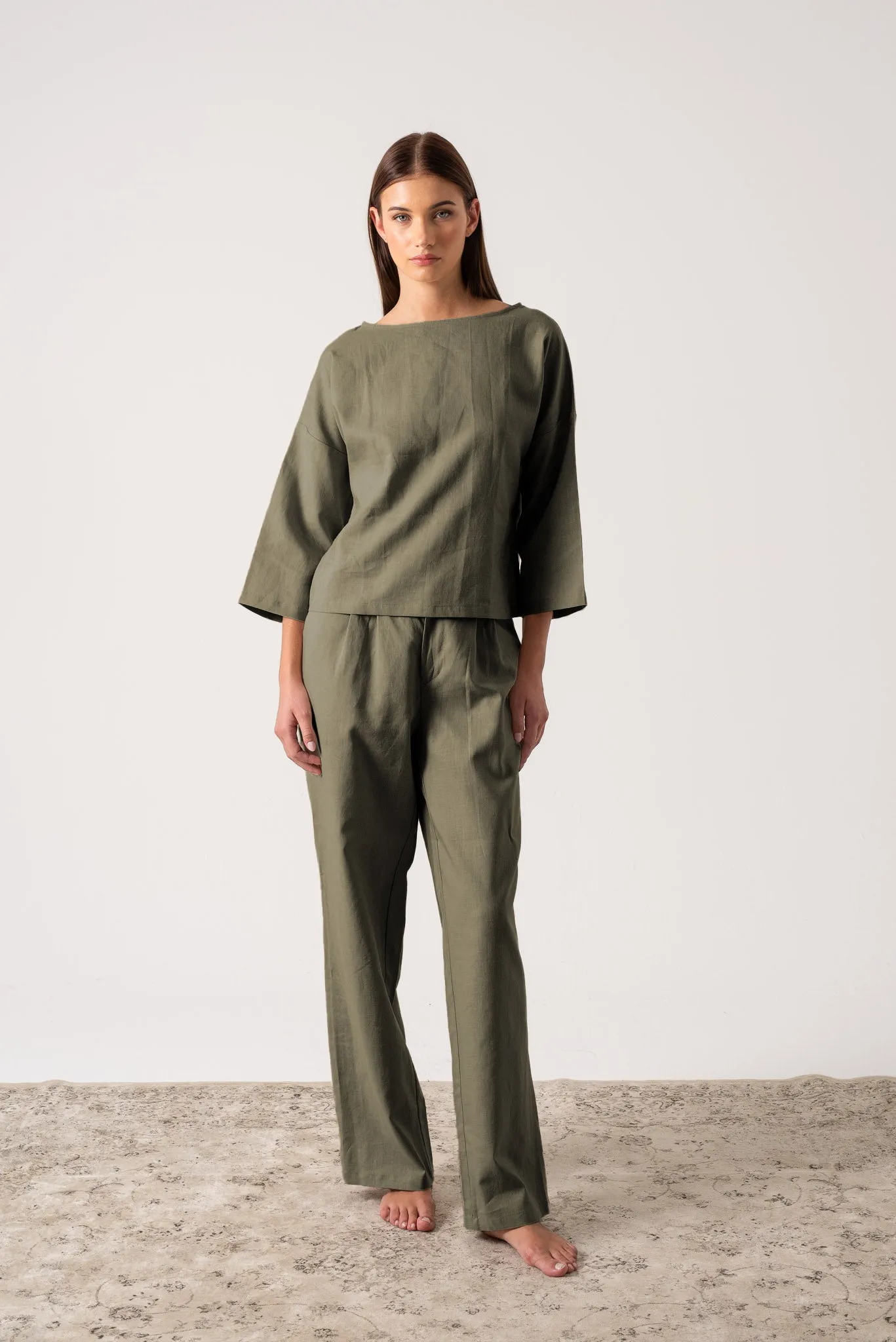Xanthe Linen Top Khaki