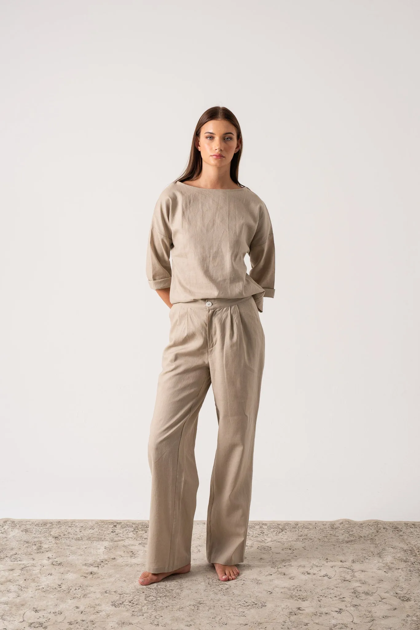 Xanthe Linen Top Oatmeal