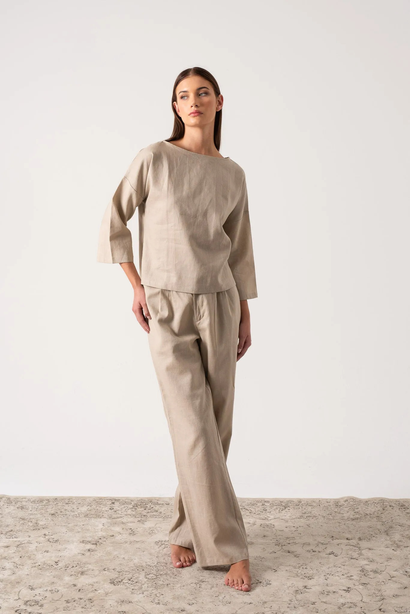 Xanthe Linen Top Oatmeal