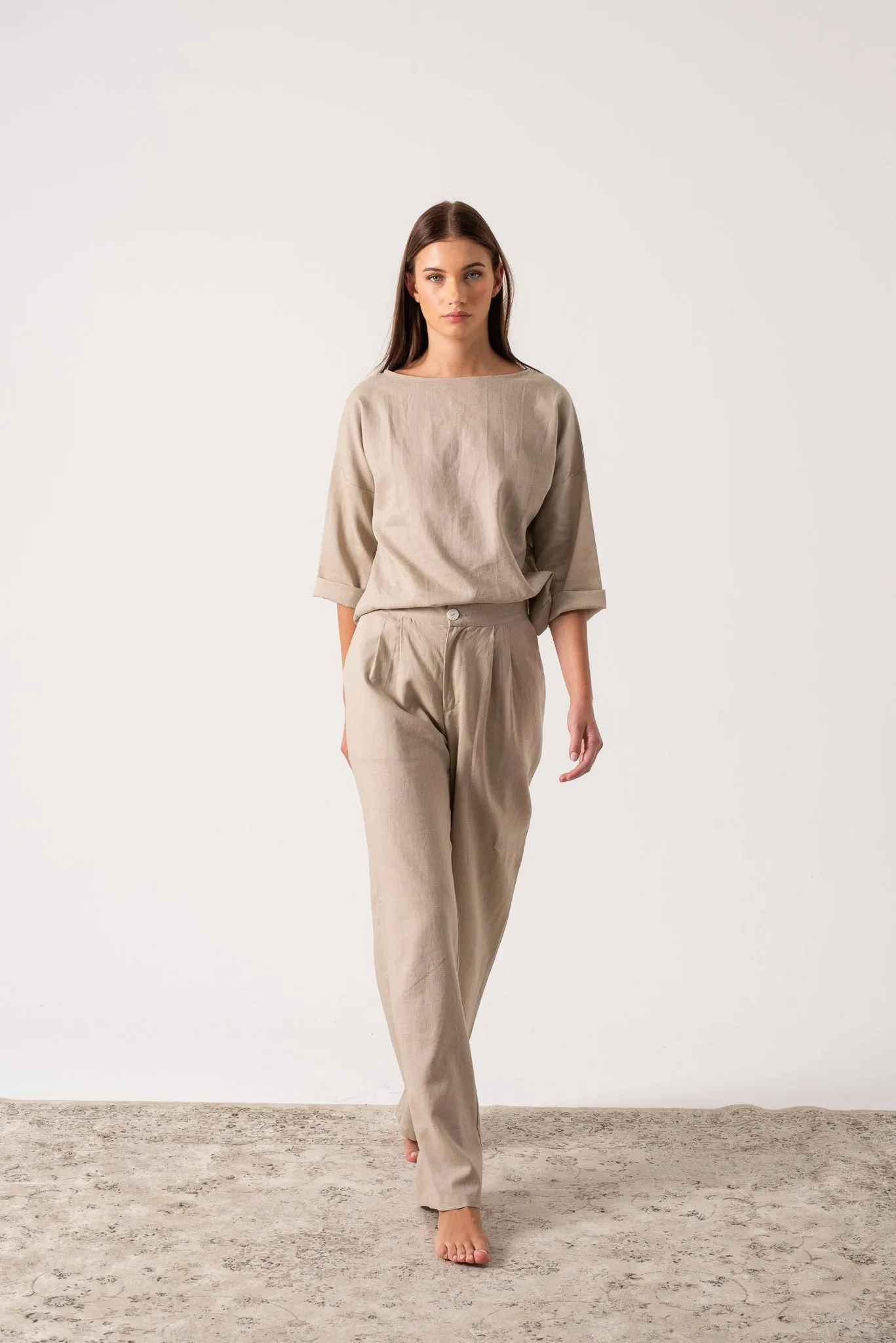 Xanthe Linen Top Oatmeal