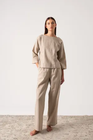 Xanthe Linen Top Oatmeal