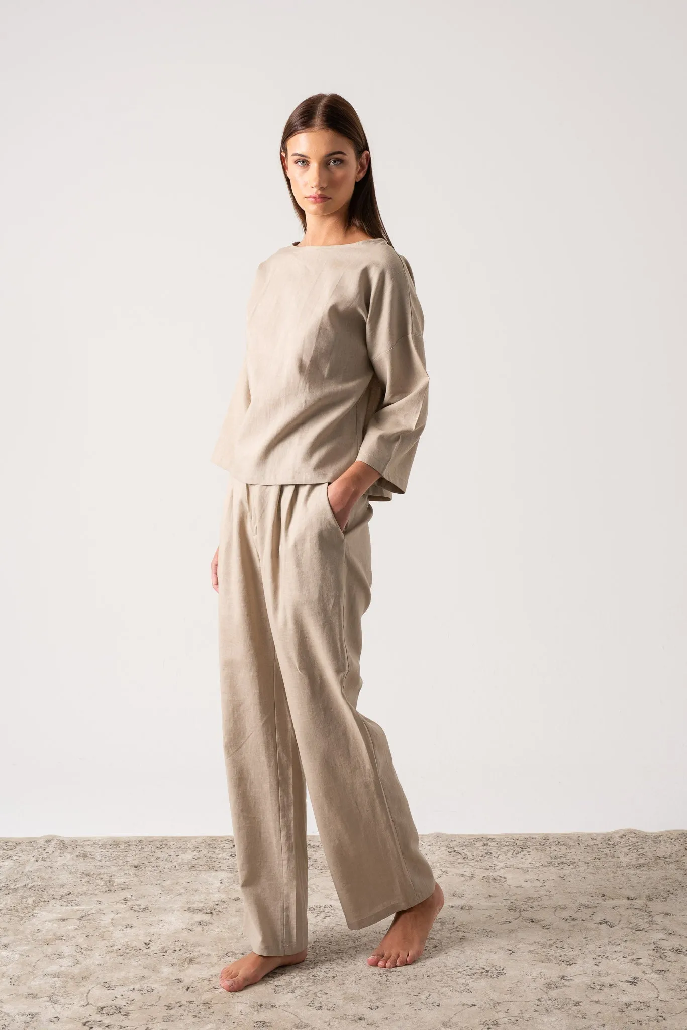 Xanthe Linen Top Oatmeal